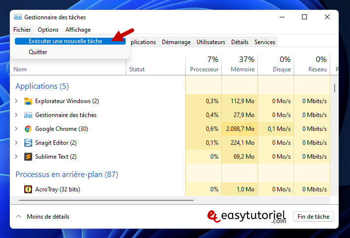 ouvrir windows terminal rapidement windows 11 8 gestionnaire des taches executer une nouvelle tache