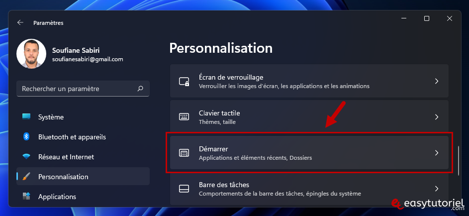 personnaliser menu demarrer windows 11 2