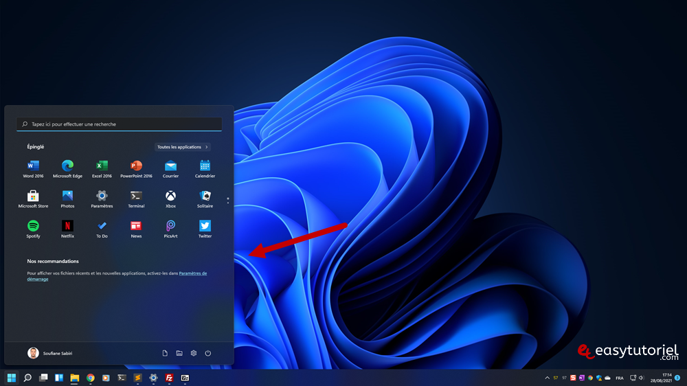 personnaliser menu demarrer windows 11 8