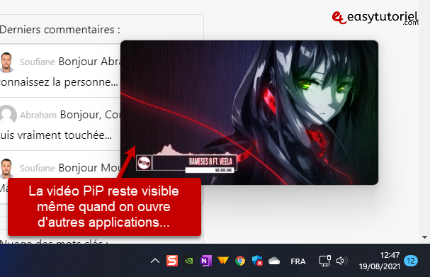 picture in picture youtube video windows chrome pip 4 reste visible ouvrir autres applications