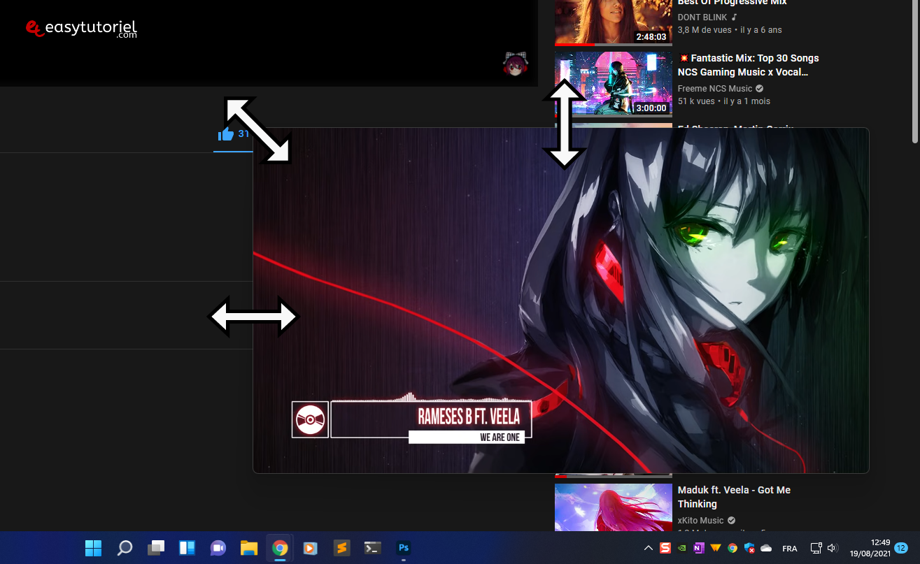 picture in picture youtube video windows chrome pip 5 redimensionner le pip