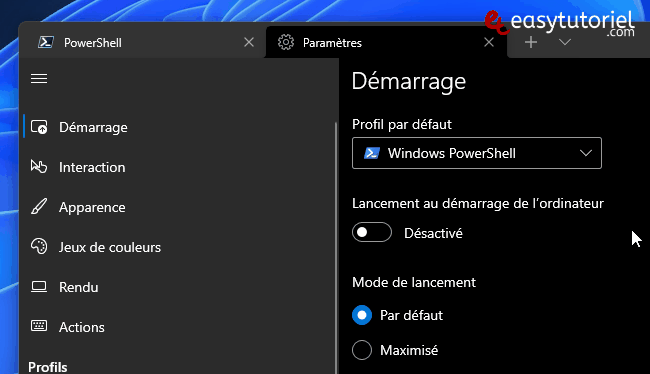 powershell profil par defaut windows 11 terminal