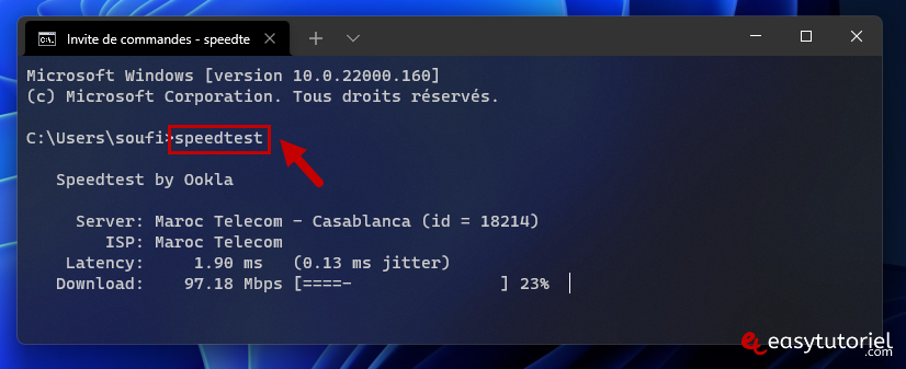 speedtest cmd tester vitesse internet bande passante telechargement debit 4 windows terminal