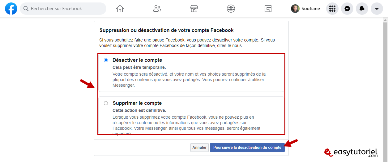 supprimer desactiver compte facebook definitivement 4 poursuivre la desactivation du compte