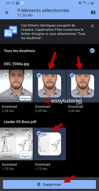 supprimer les doublons fichiers dupliques windows 11 10 android 7