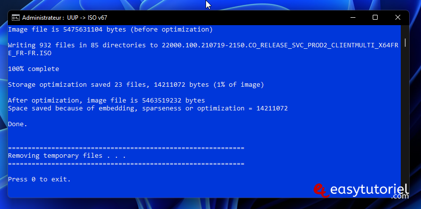 telecharger ISO windows 11 windows 10 UUP dump officiel microsoft 12 done press 0 to