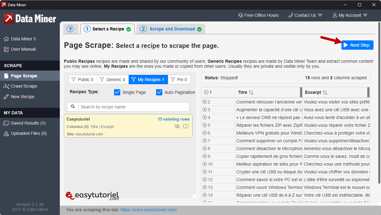 web scraping extraction de donnees sans programmation sans code data scraper 14 next step scrape and download