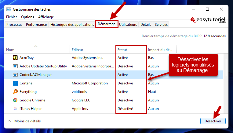 accelerer windows 11 2 gestionnaire des taches demarrage desactiver