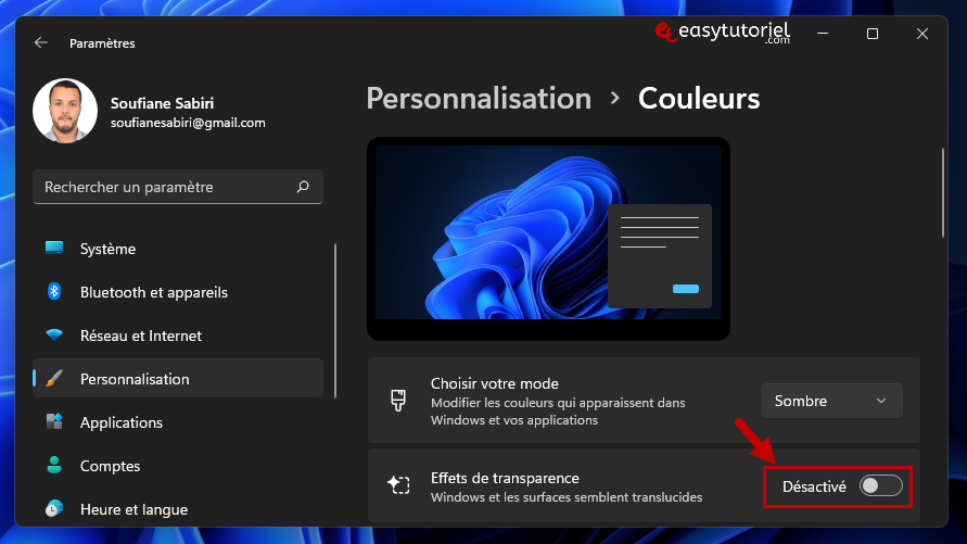 accelerer windows 11 4 effets de transparence