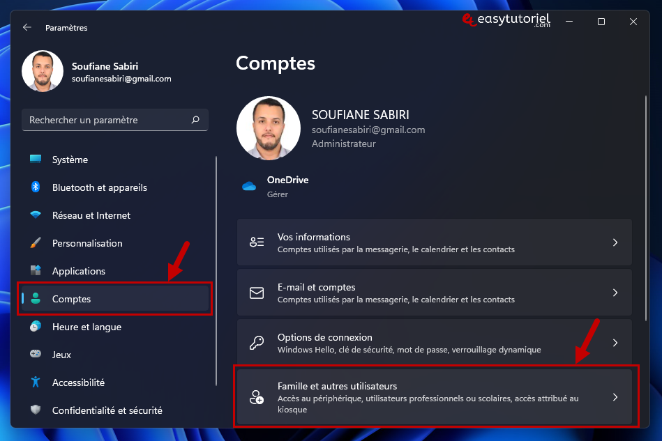 activer se connecter en tant administrateur windows 11 10 famille et autres utilisateurs comptes parametres