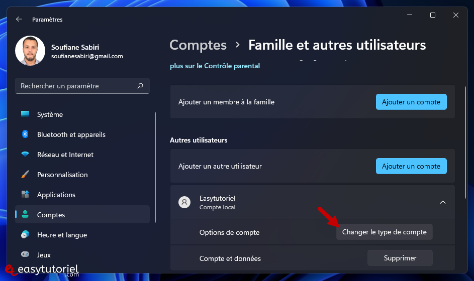 activer se connecter en tant administrateur windows 11 15 changer le type de compte