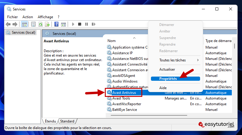 avast ne s ouvre pas solution windows 7 proprietes service avast antivirus