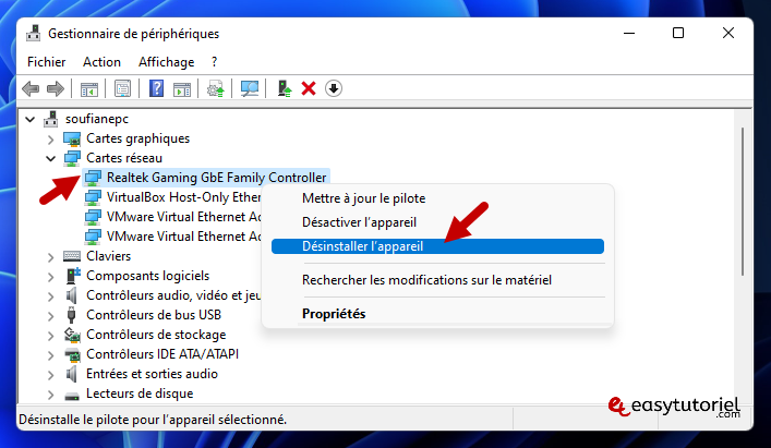 carte reseau probleme 17 desinstaller appareil