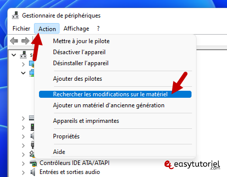 carte reseau probleme 18 rechercher les modifications sur le materiel
