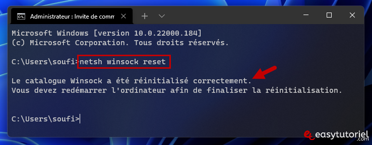 carte reseau probleme 3 netsh winsock reset