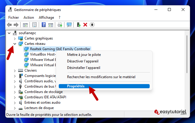 carte reseau probleme 9 proprietes