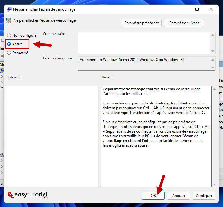 desactiver ecran verrouillage 3 ne pas afficher ecran verrouillage active