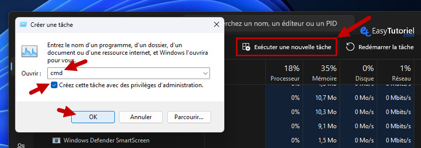 executer nouvelle tache cmd