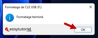 fichier volumineux cle usb 10 formatage termine