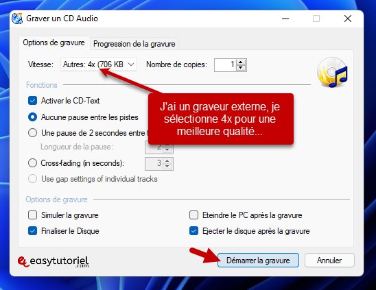 graver un cd audio windows 4 vitesse gravure