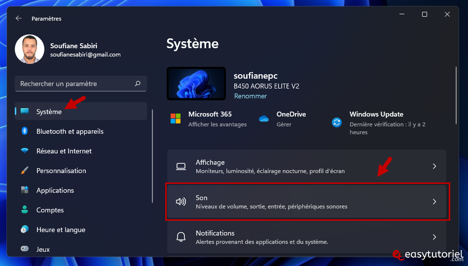 parametres son windows 11
