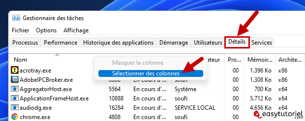 pid processus windows 2 gestionnaire des taches selectionner les colonnes