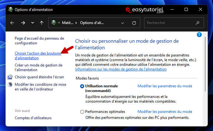 reparer mise en veille windows 11 13 choisir l action des boutons alimentation