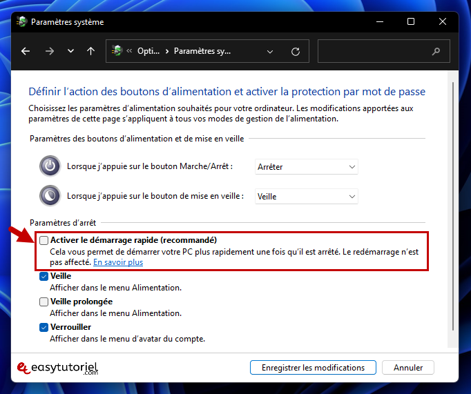 reparer mise en veille windows 11 15 desactiver le demarrage rapide