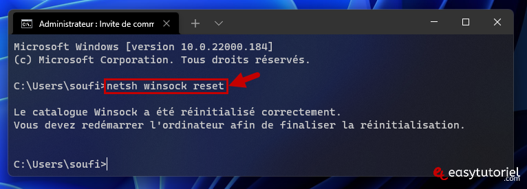 reparer pas d acces internet 1 netsh winsock reset