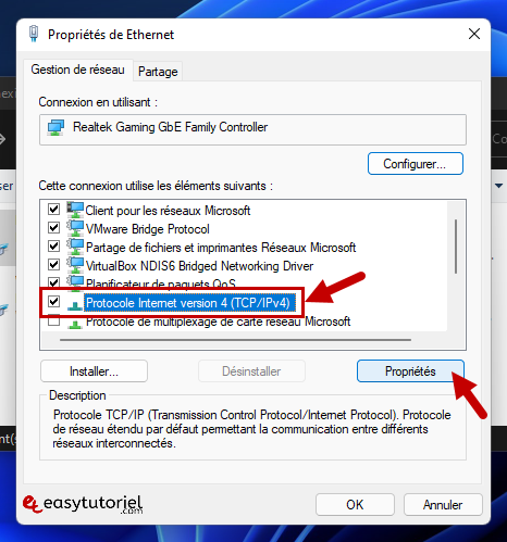 reparer pas d acces internet 6 protocole internet version 4 tcp proprietes