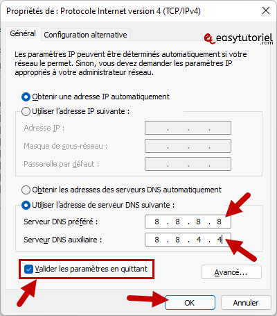 reparer pas d acces internet 7 ips dns google protocole internet version 4 tcp ipv4