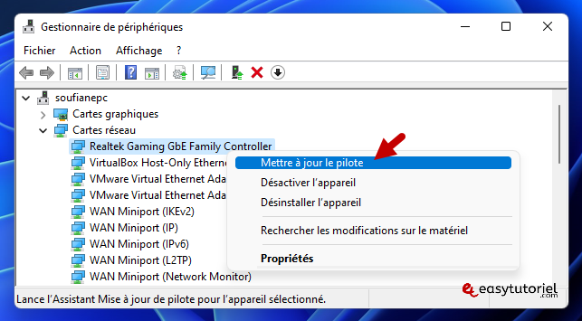 reparer pas d acces internet 9 mettre a jour pilote carte reseau adaptateur gestionnaire de peripheriques