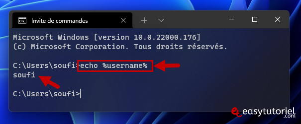 savoir nom utilisateur windows 11 1 echo username cmd