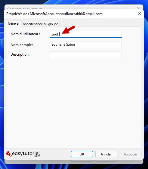 savoir nom utilisateur windows 11 4 proprietes