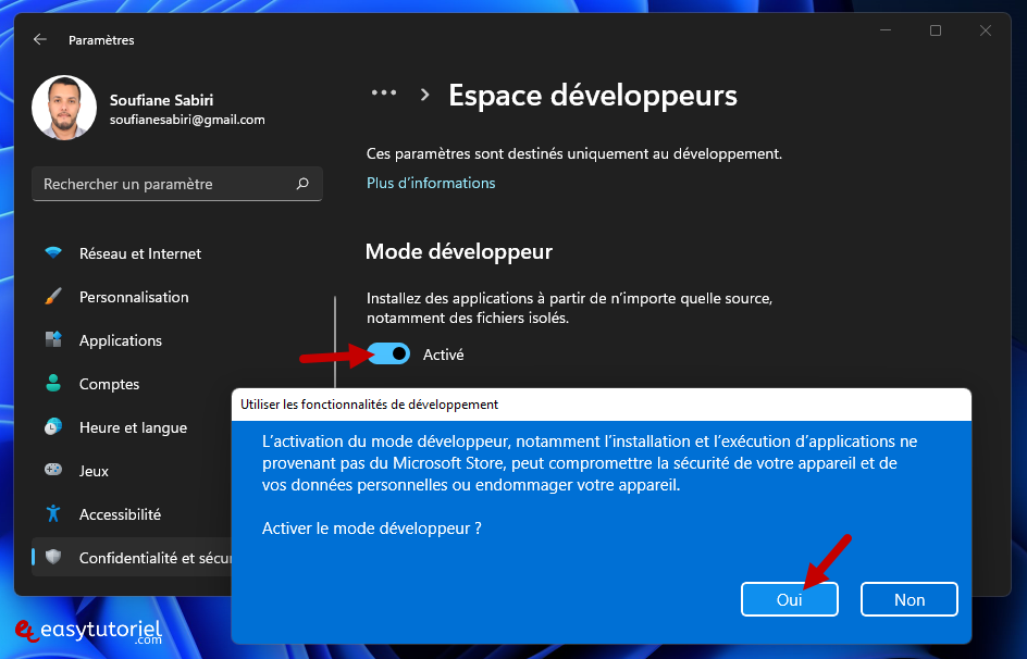 solution 11 activer mode developpeur windows 11 parametres