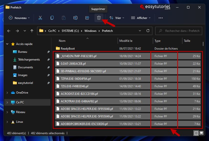 vider cache windows 11 4 prefetch