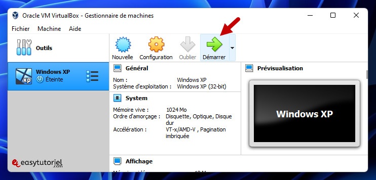 windows xp virtualbox machine virtuelle 11 demarrer