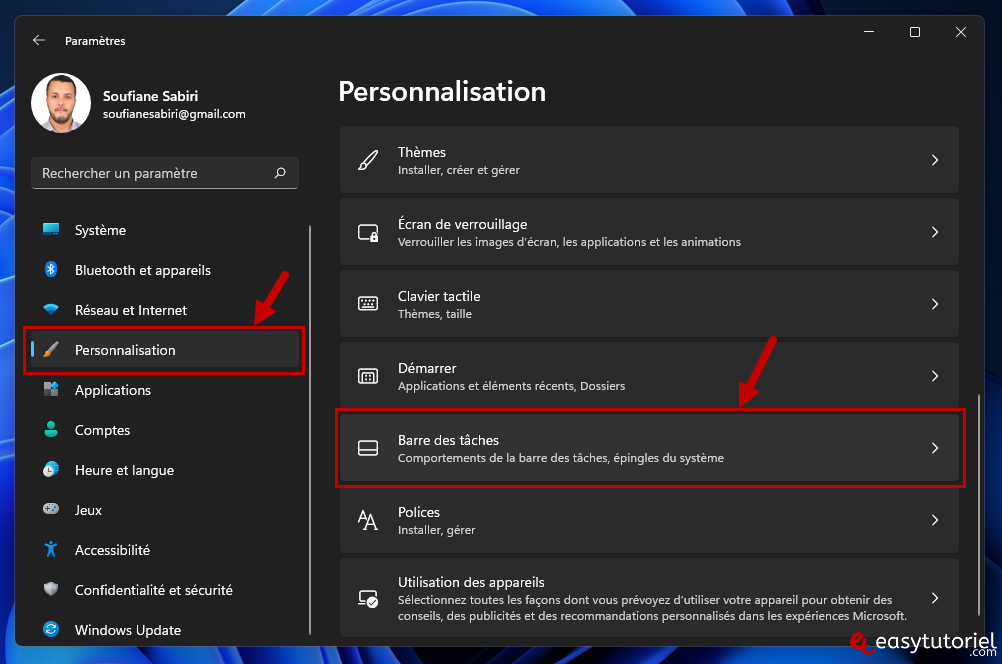 desactiver afficher le bureau windows 11 2 barre des taches personnalisation parametres