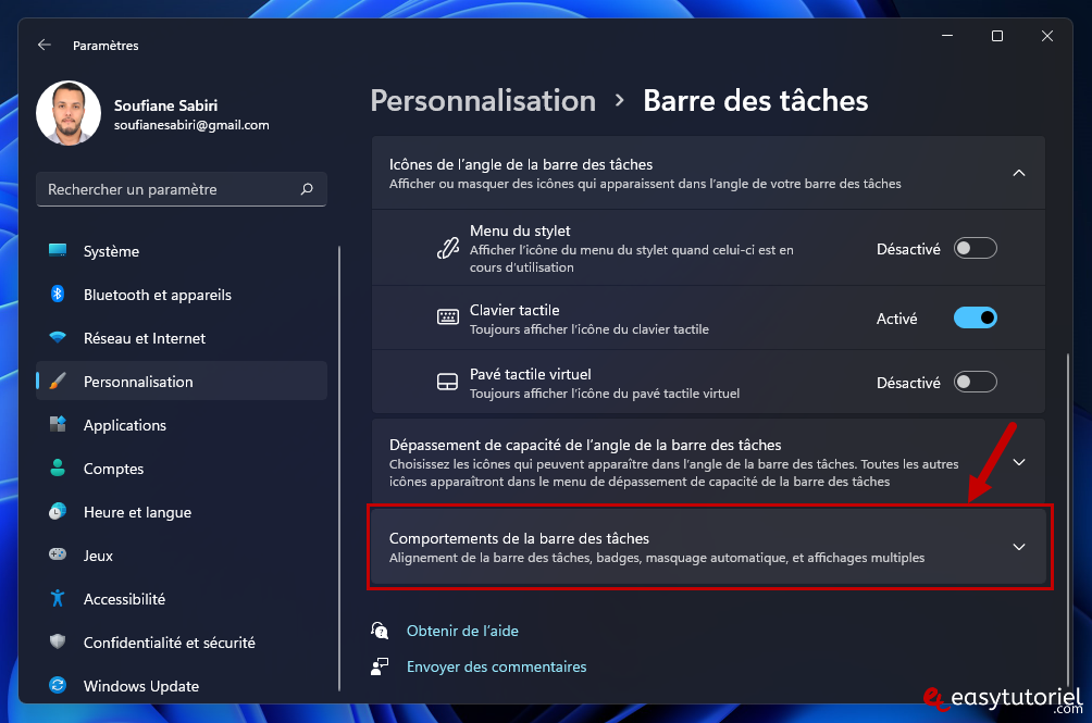 desactiver afficher le bureau windows 11 3 comportement de la barre des taches