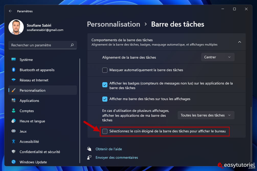 desactiver afficher le bureau windows 11 4 selectionner le coin eloigne pour afficher le bureau
