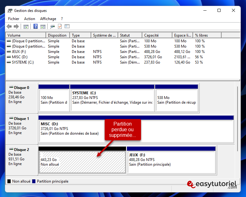 recuperer partition perdue 2 gestion des disques