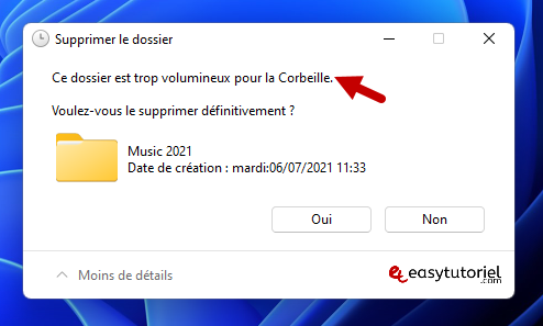 reparer ce fichier dossier est trop volumineux pour la corbeille windows 11 1