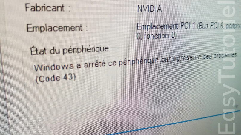 erreur code 43 windows a arrete ce peripherique car il presente des problemes solution