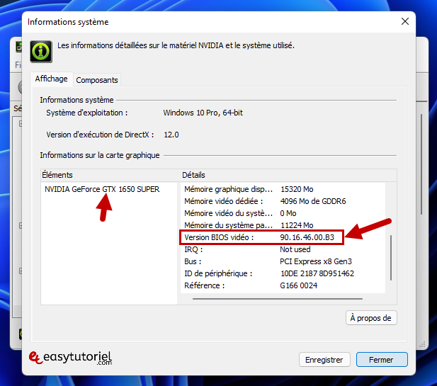flasher bios gpu nvidia 7 informations systeme
