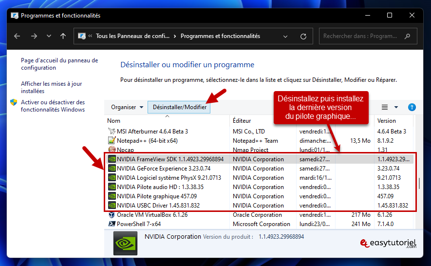 reparer erreur 0xc00007b windows logiciel solution 18 desinstaller nvidia pilotes