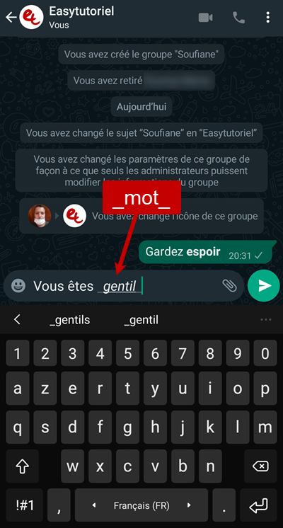 whatsapp texte italique