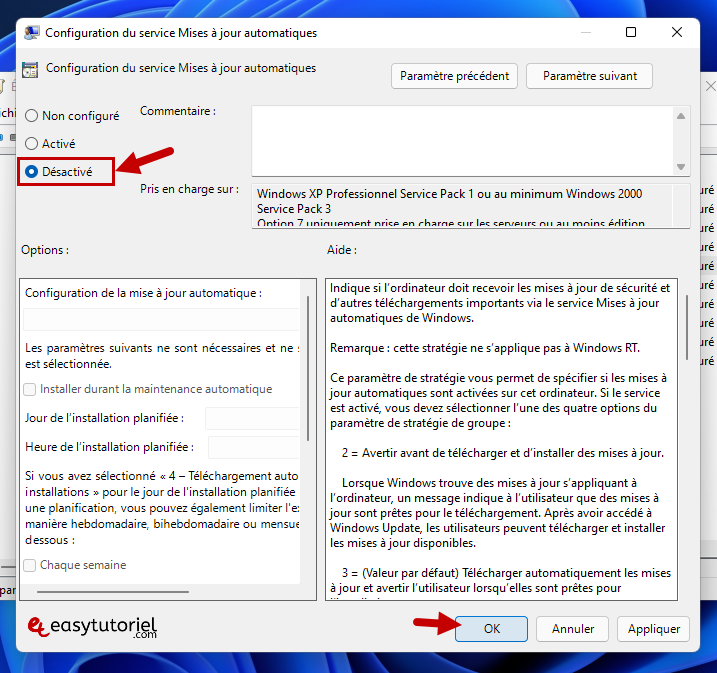 bloquer windows update 5 desactive