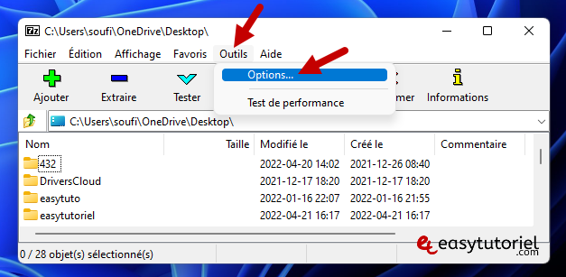 rar 3 7 zip outils options