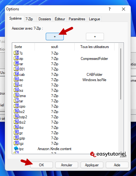 rar 4 options associer avec 7 zip ok