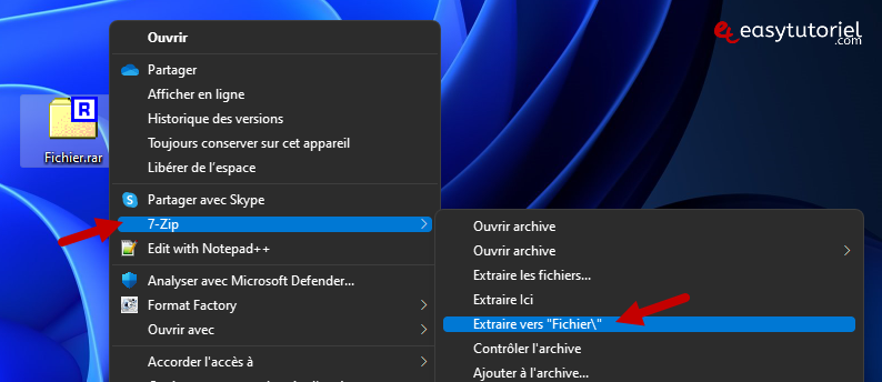 rar 6 7 zip extraire vers